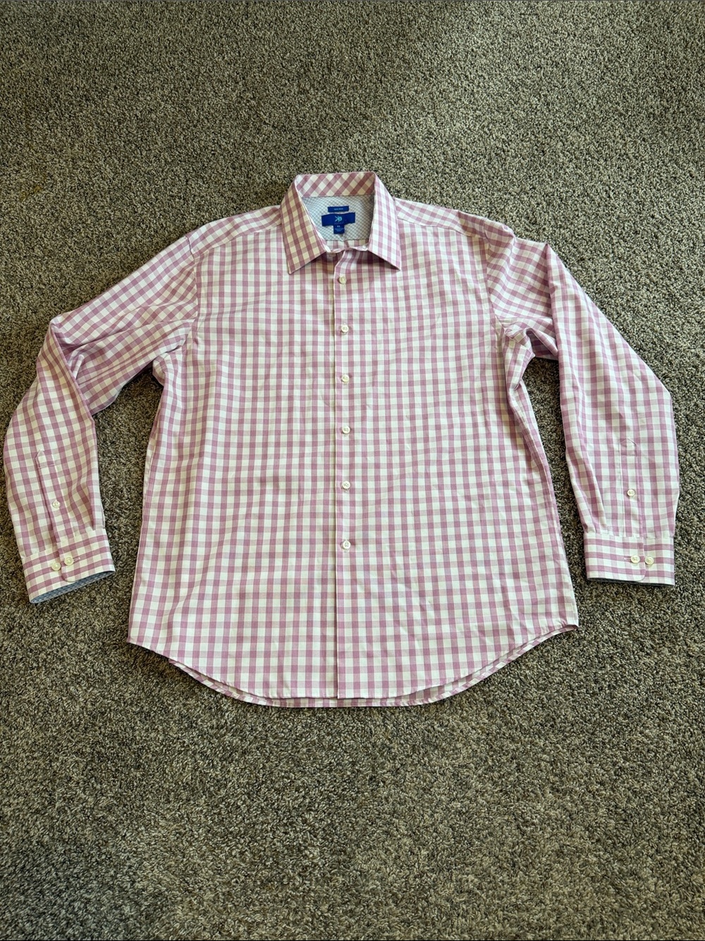 Egara Non-Iron Men's Button-Down Gingham Shirt - Lavender & White XL